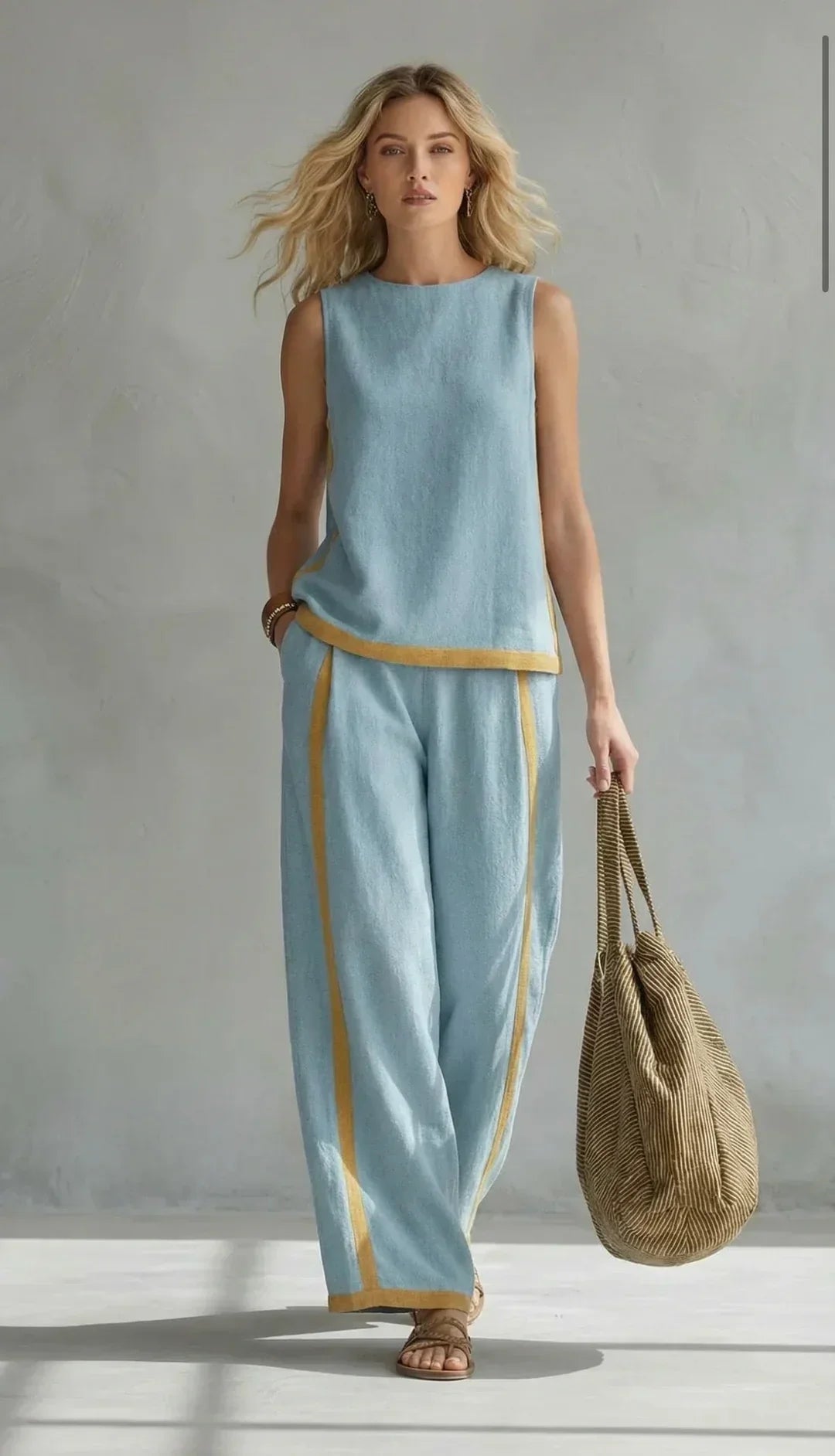 Leya | Conjunto Elegante y Casual de Chaleco y Pantalones con Acabados Bicolor