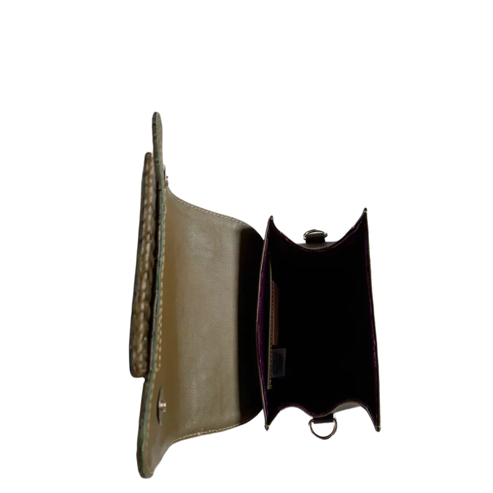 Bolso de mano de cuero para damas Elizabeth Glavial en verde oliva
