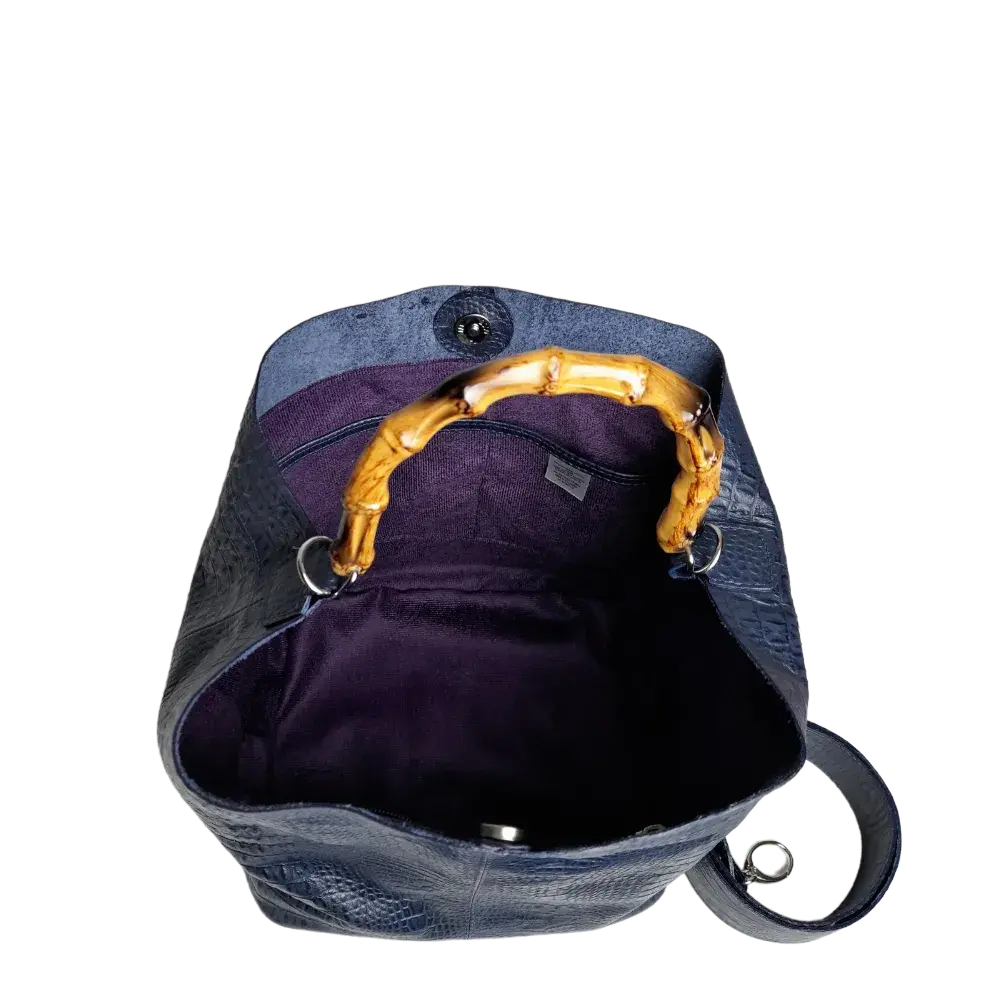 Bolso de mano para damas Claire de piel de reptil azul oscuro
