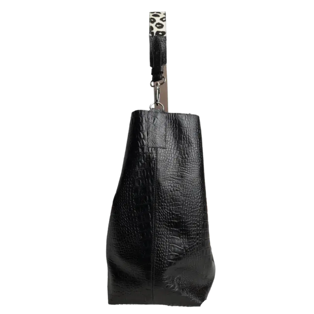 Bolso de Mano de Cuero Negro Serenity Reptil para Mujeres