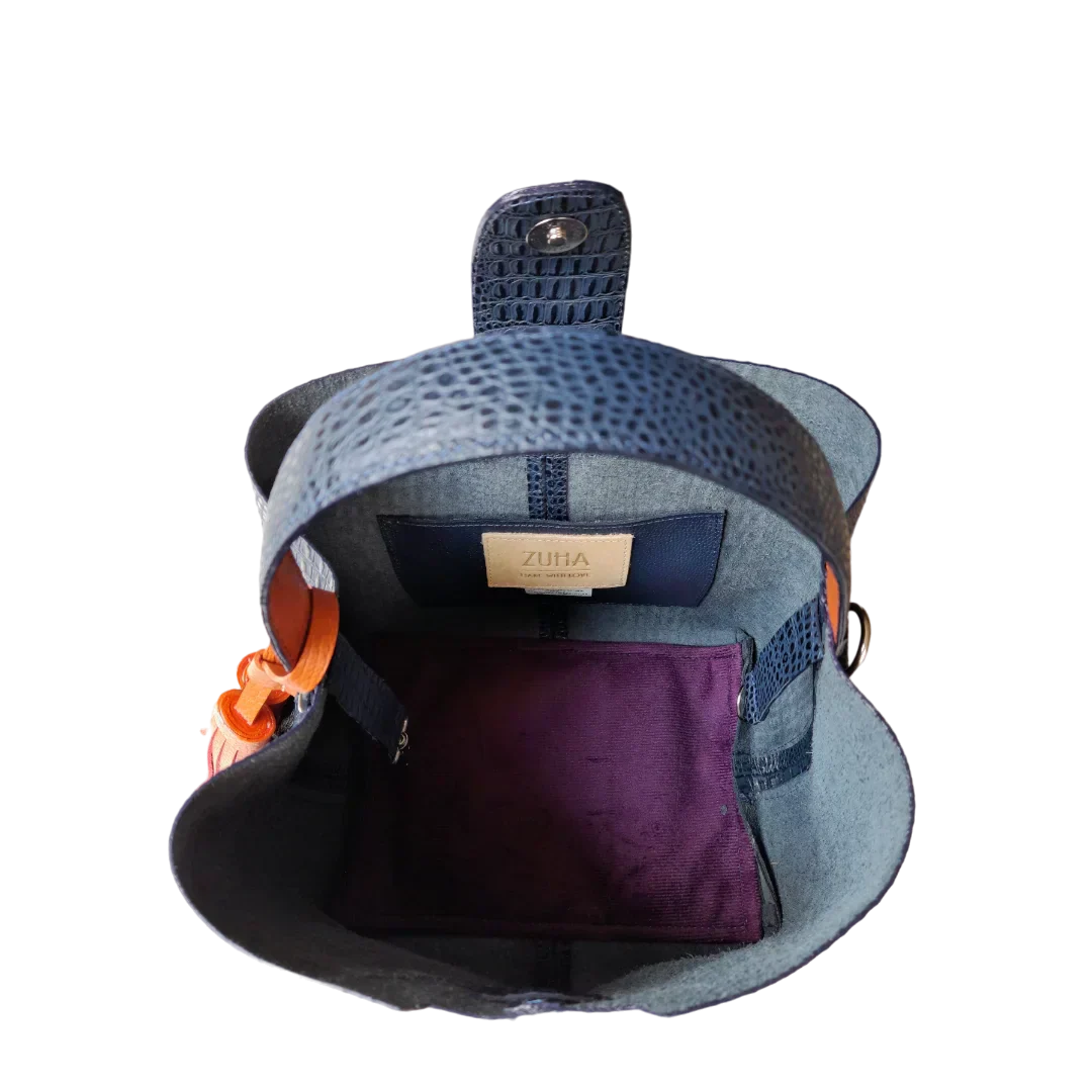 Bolso de mano pequeño para damas Lucia de piel de lagarto azul oscuro