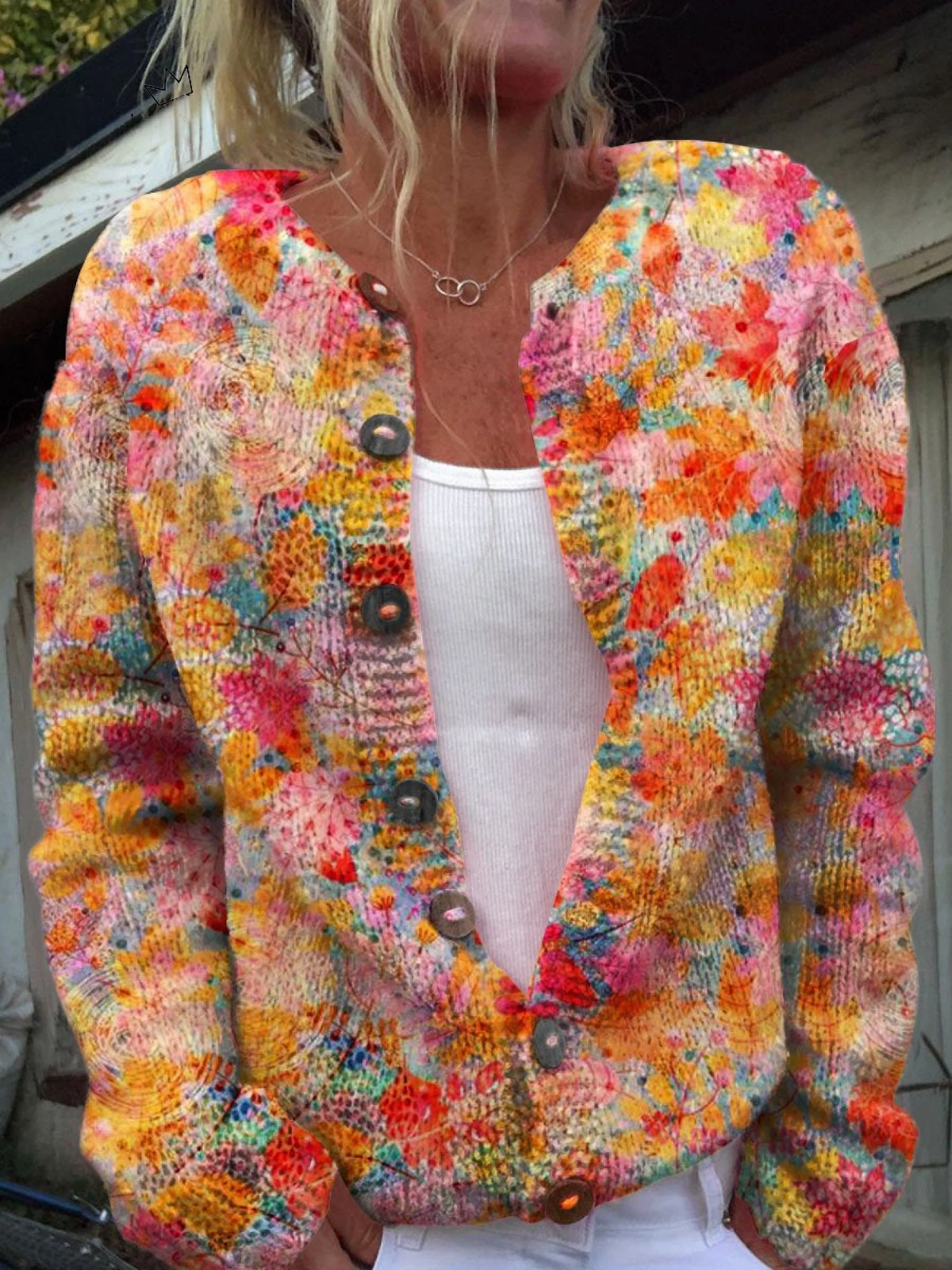 Harper | Floral Print Buttoned Casual Cardigan Sweater