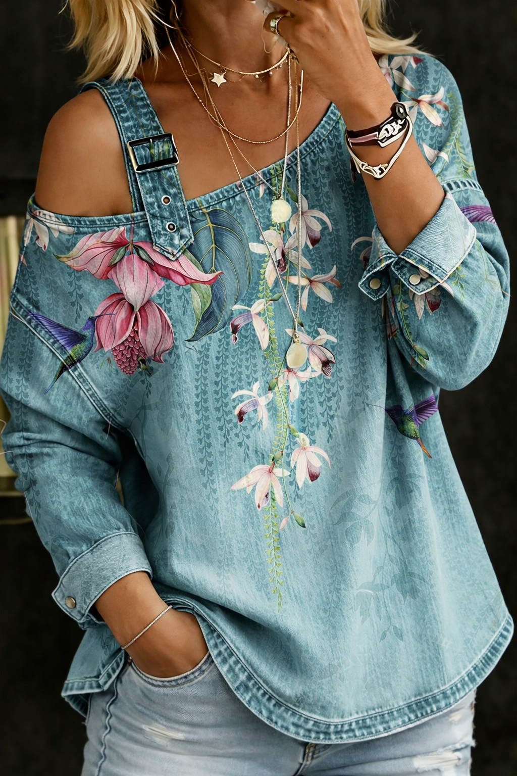 Danielle | Top de jeans con hombros al aire