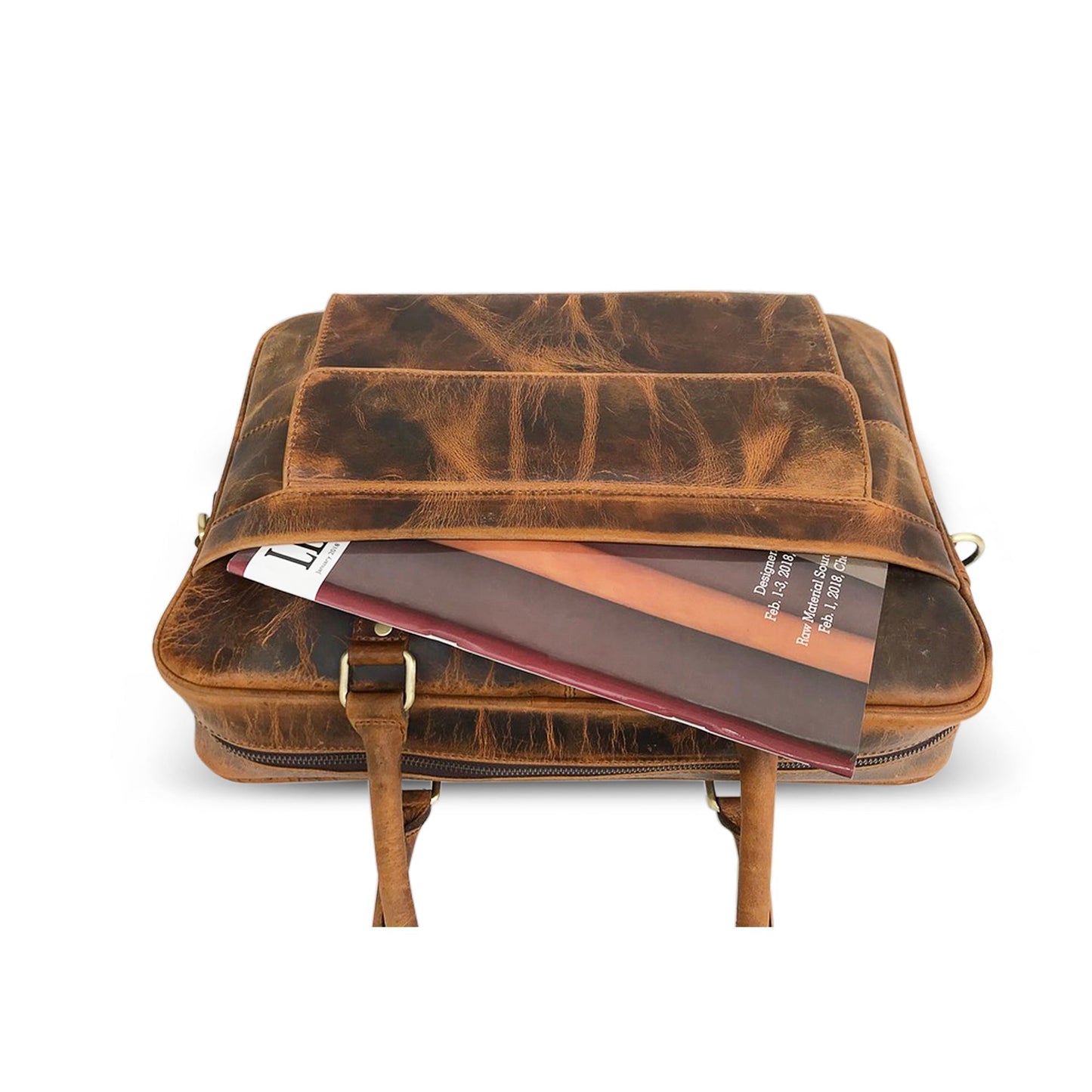 Bolsa para portátil de cuero marrón cazador