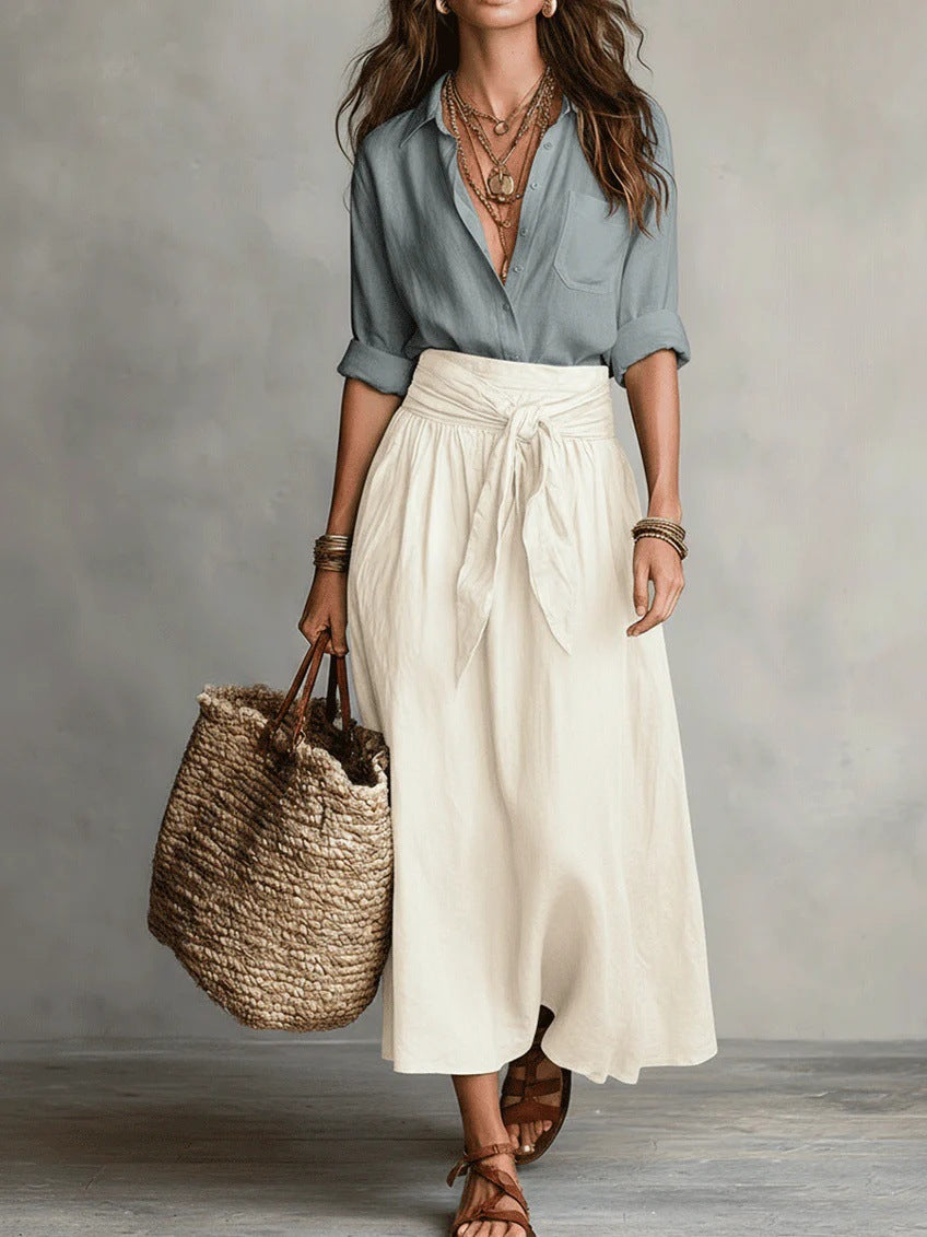 RÍO | Conjunto de Dos Piezas: Top Negro y Falda Midi Verde Oliva