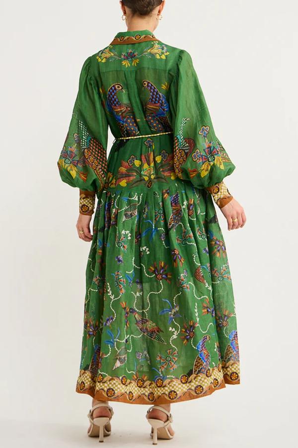 Lily - Heaven Bird Print Balloon Sleeve Dress