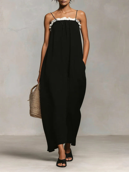Mirelle™ | Maxi Vestido con Bloques de Color y Tirantes de Espagueti