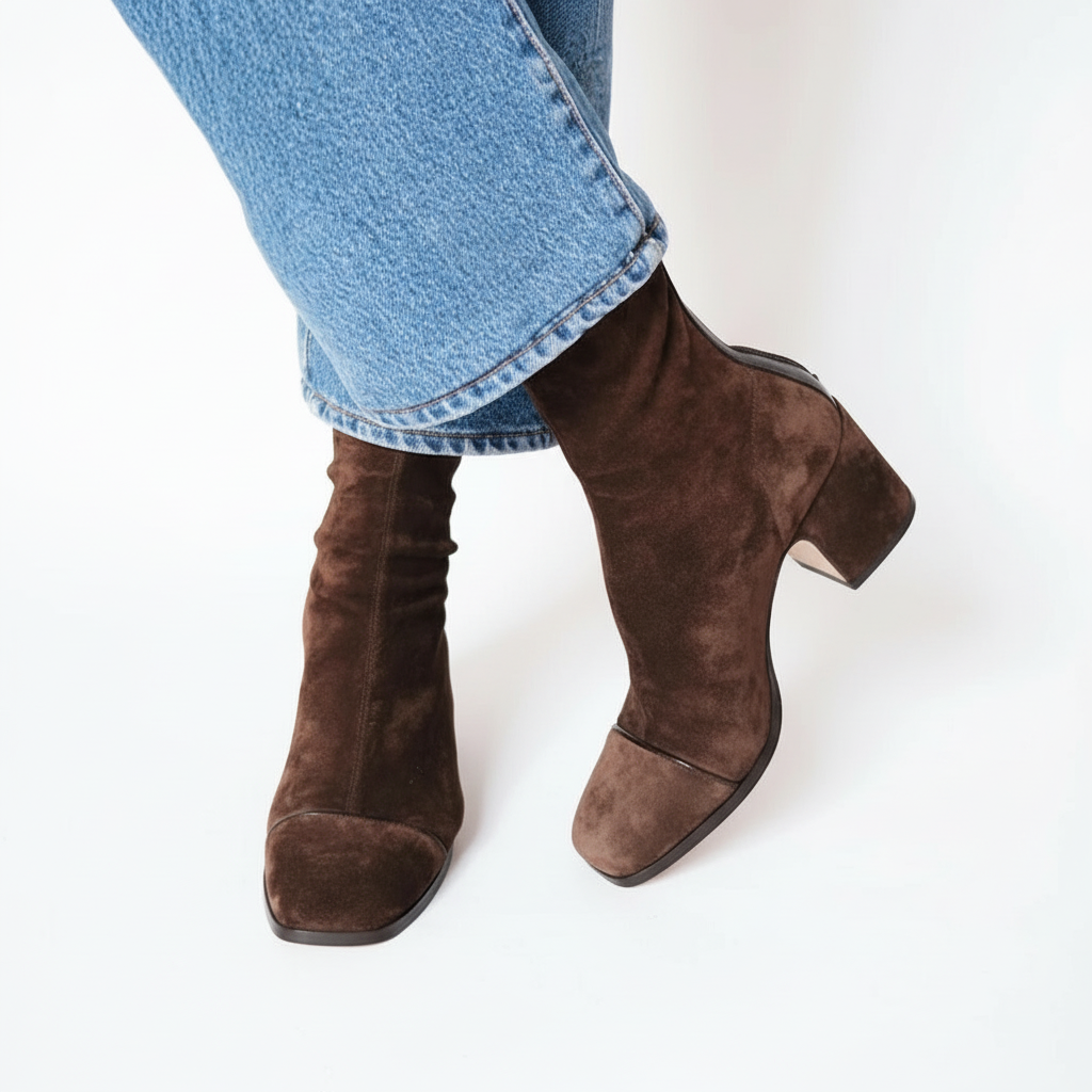 Lily | Elegant Suede Square Toe Ankle Boots