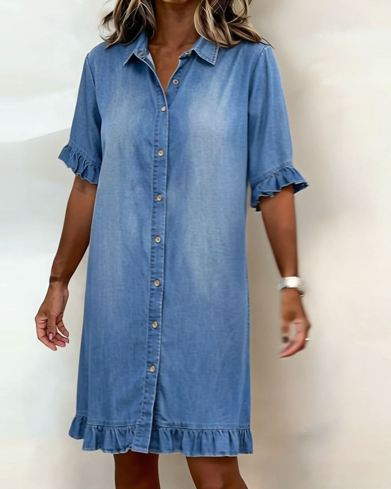 María | Vestido de Denim Cómodo con Pliegues Halagadores