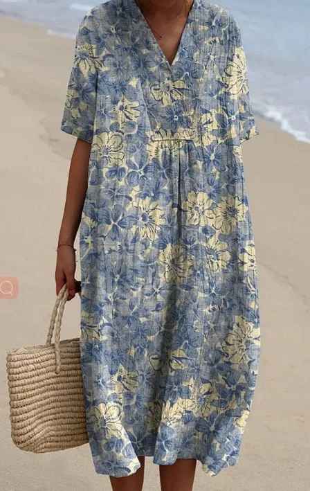 Margaret - Vibrant Floral Garden Print Flowing Dress