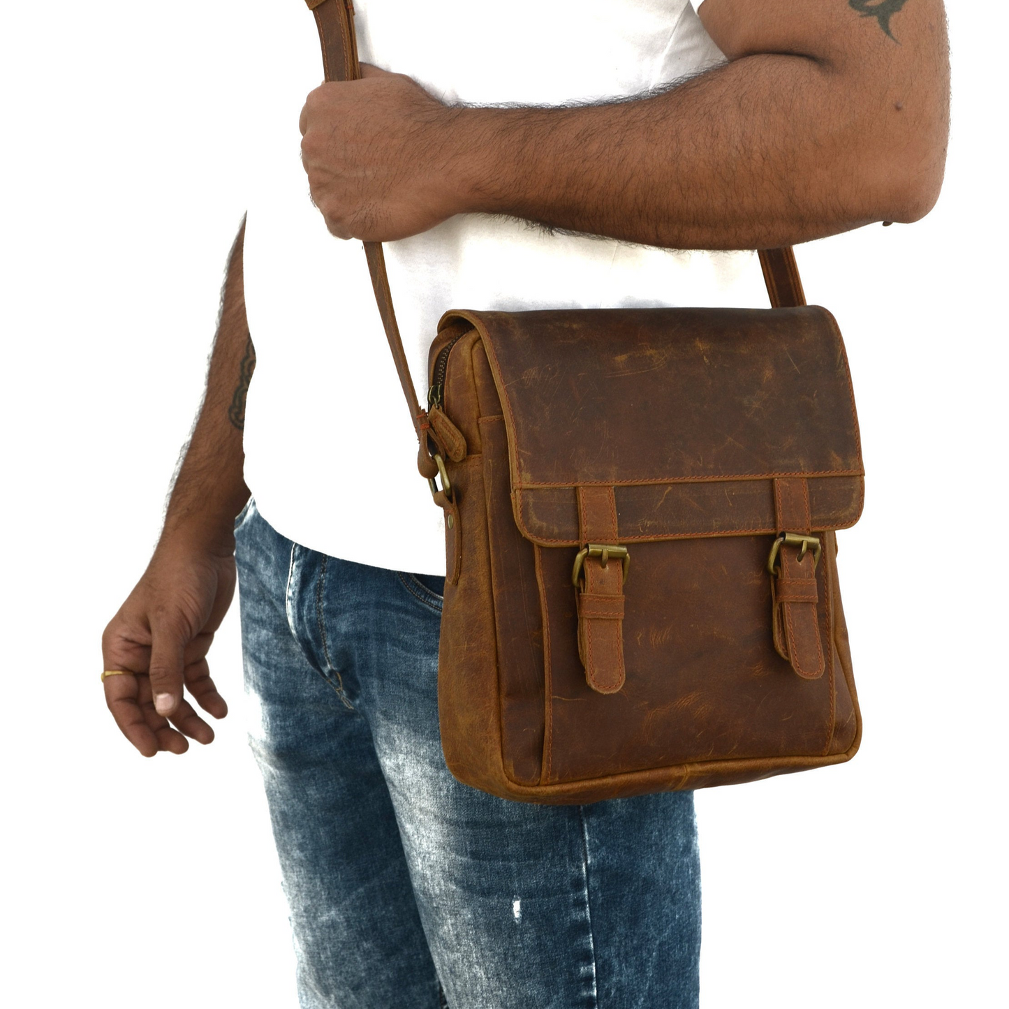 Bolso de hombro de cuero vintage marrón