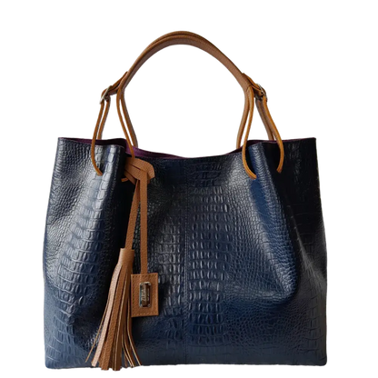 Bolso de mano de cuero para mujer Adelle en azul oscuro con diseño de reptil