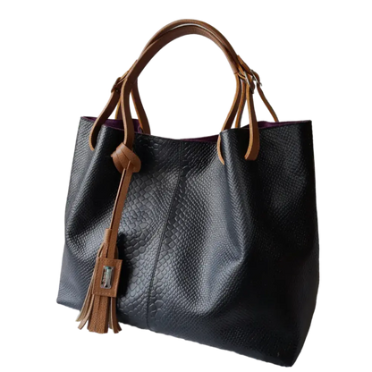 Bolso de mano de cuero negro Adelle Reptil para damas