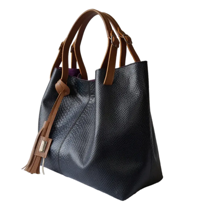 Bolso de mano de cuero negro Adelle Reptil para damas