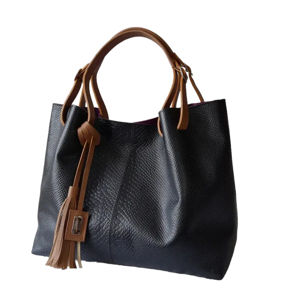 Bolso de mano de cuero negro Adelle Reptil para damas