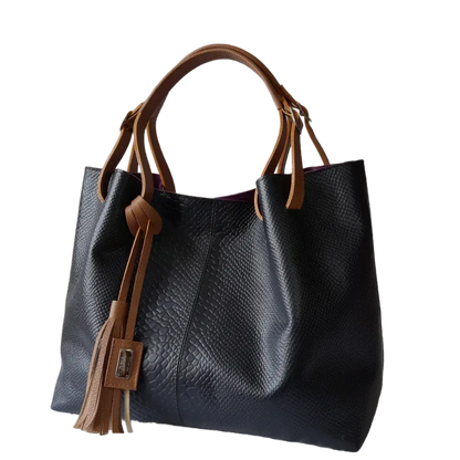 Bolso de mano de cuero negro Adelle Reptil para damas