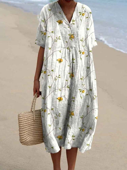 Women's Vintage Floral Art Print Flowy Casual Dress