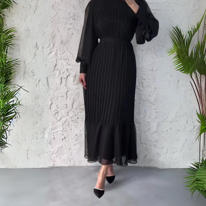 Cami - Chic French Autumn Mesh-Accented Evening Gown