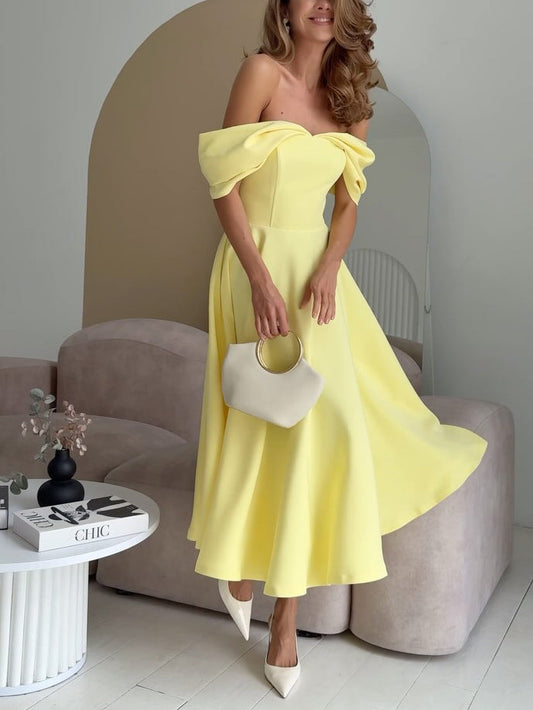 Candela | Vestido maxi elegante con hombros descubiertos y drapeado