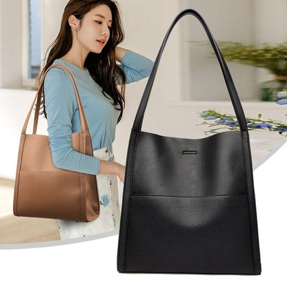 Bolso de hombro liso y unicolor de cuero genuino
