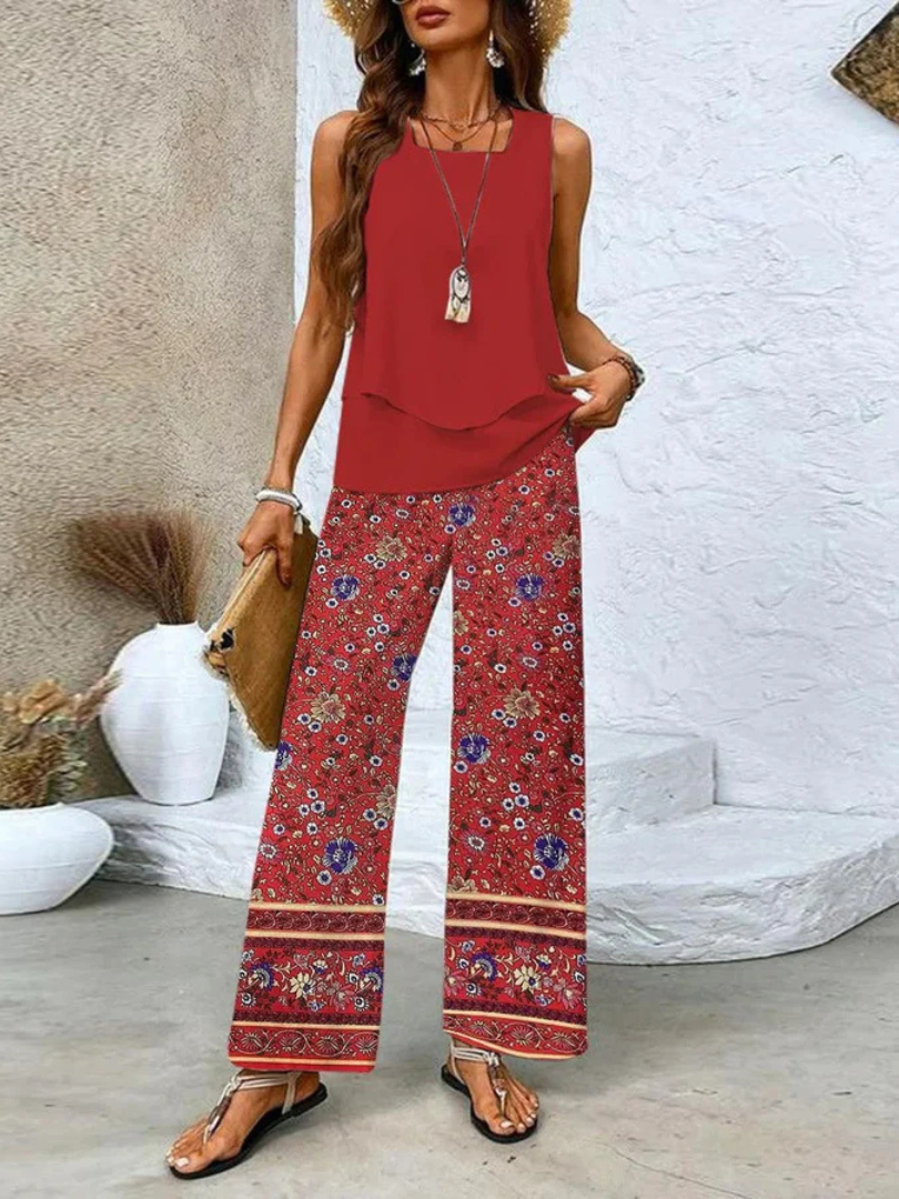 Ovelynra™ | Top sin mangas y pantalones anchos