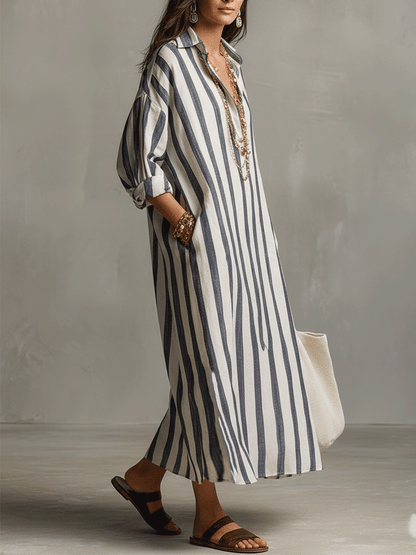 Vestido Maxi Estilo Bohemio con Rayas Casual