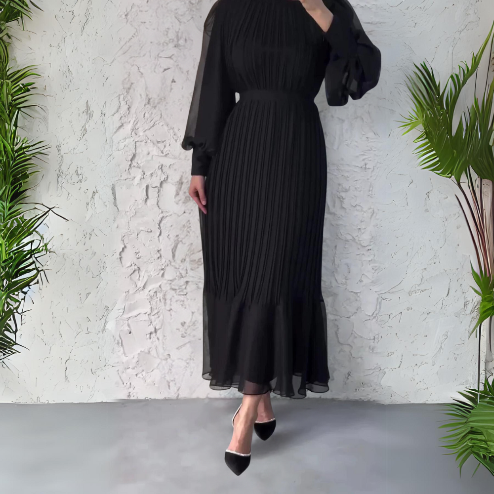 Cami - Chic French Autumn Mesh-Accented Evening Gown