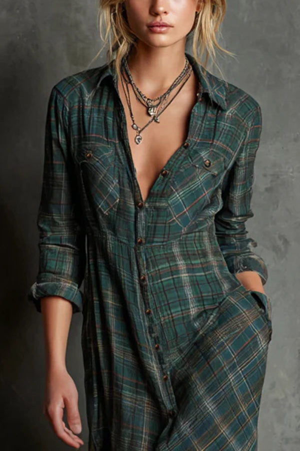 AILENE | VESTIDO CAMISERO CLÁSICO DE CUADROS VERDES