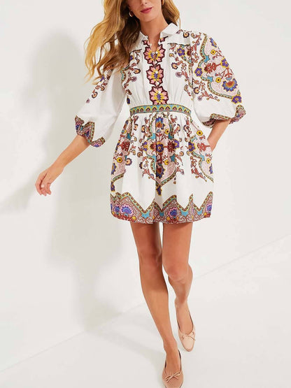 Jenny - Puff Sleeve Pocketed Shirt Mini Dress