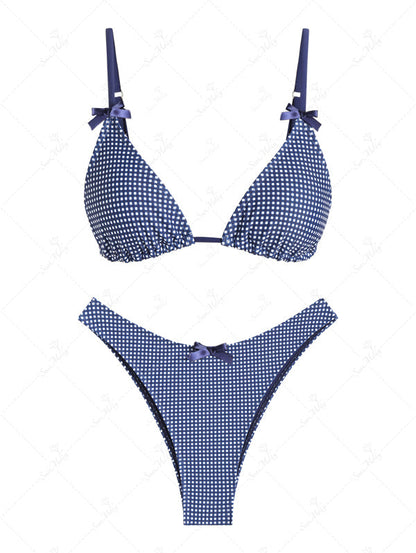 Sky | Conjunto de bikini triangular con lazo de guinga vintage