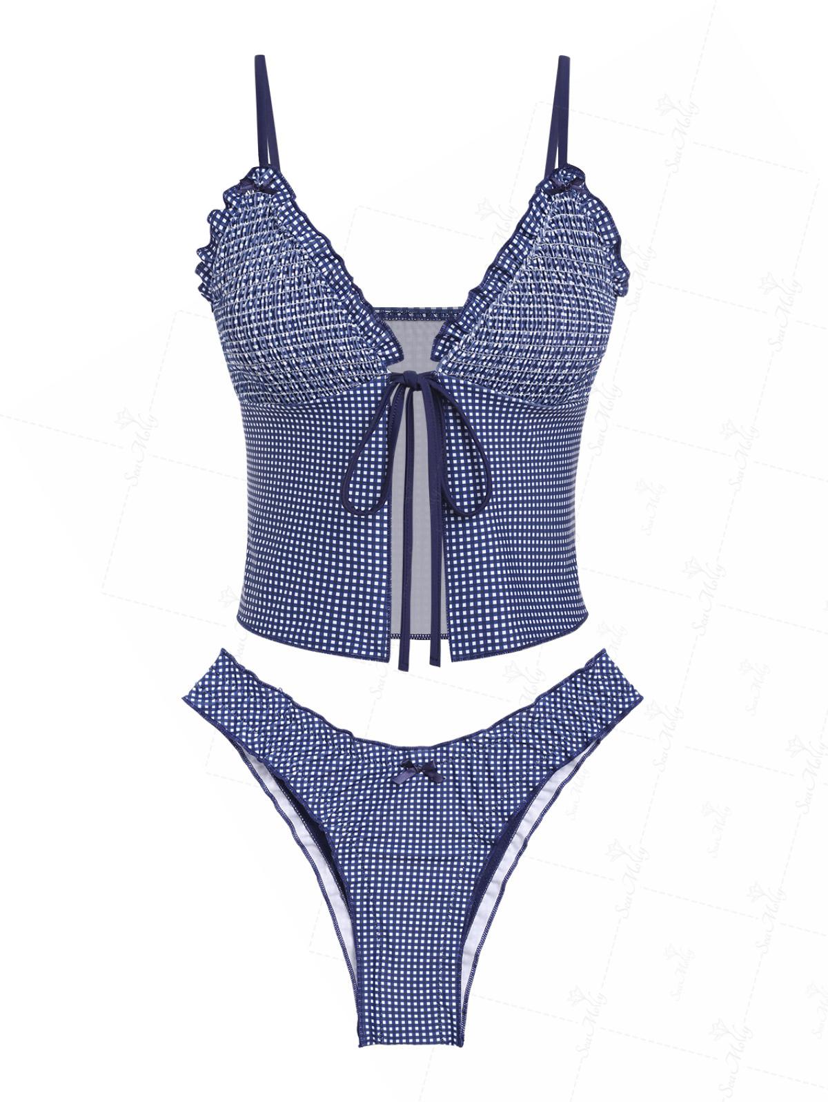 Alba | Conjunto Bikini Volantes Microcuadro Azul