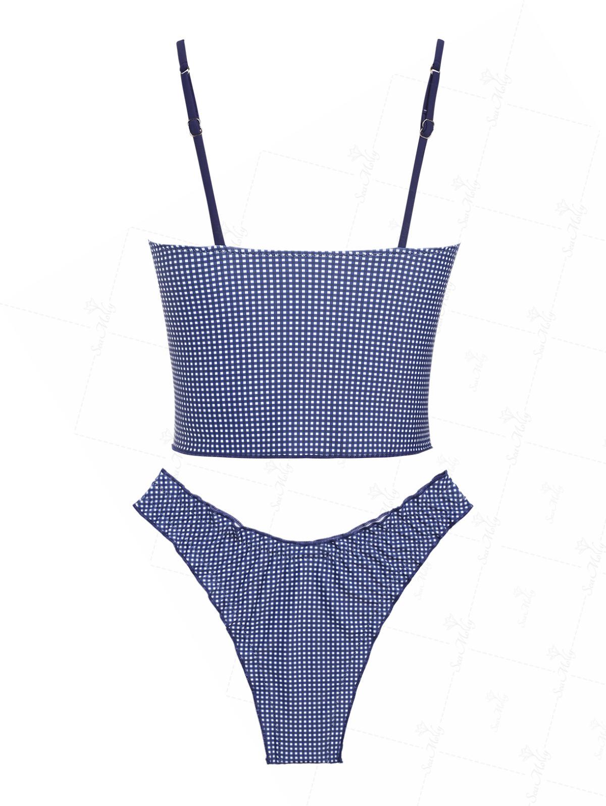 Alba | Conjunto Bikini Volantes Microcuadro Azul