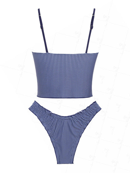 Alba | Conjunto Bikini Volantes Microcuadro Azul