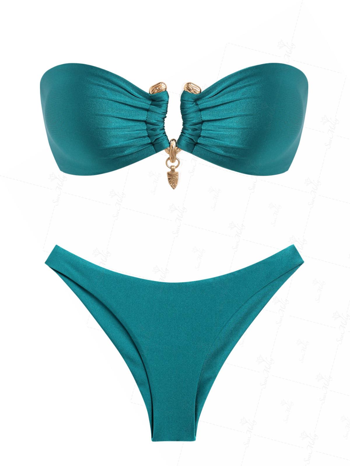 Elena | Bikini bandeau con aplique dorado y diseño estructurado
