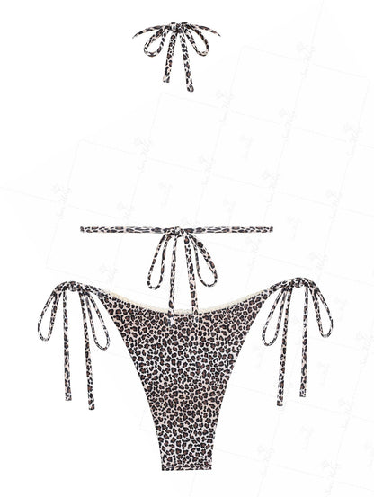 Ada | Conjunto de bikini de triángulo con decoración de leopardo