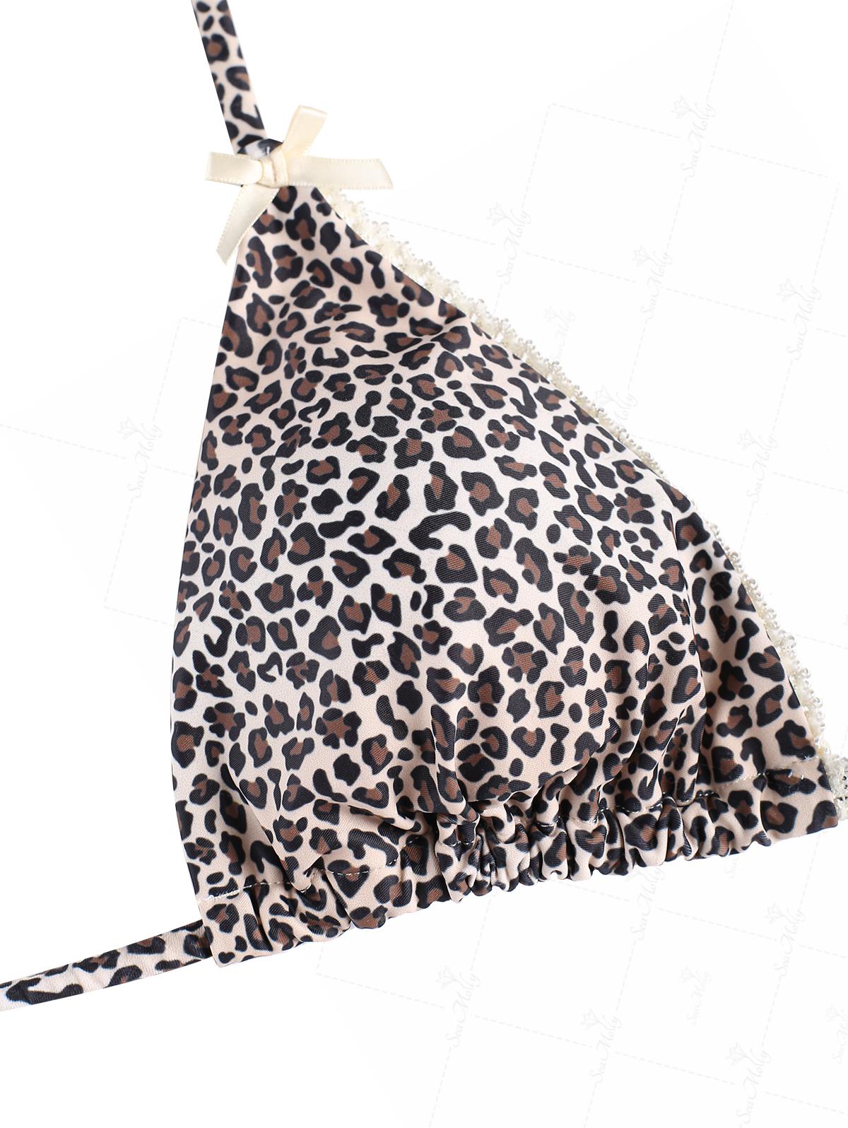 Ada | Conjunto de bikini de triángulo con decoración de leopardo