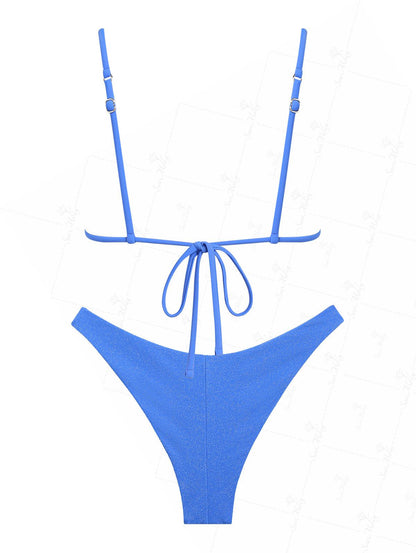 Coral | Conjunto de bikini de triángulo de lúrex