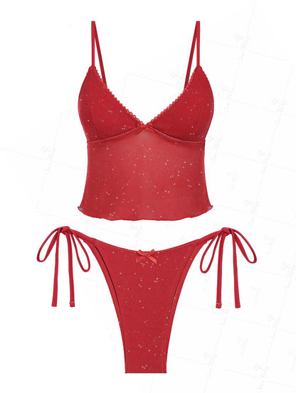 Scarlett | Conjunto de bikini con  ribete de encaje rojo pasión