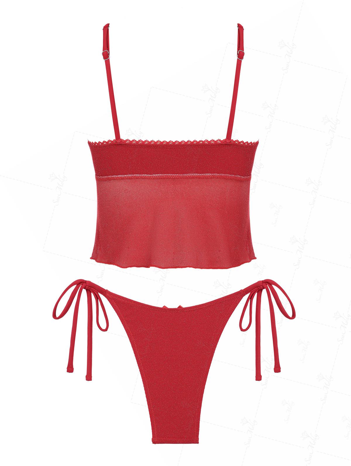 Scarlett | Conjunto de bikini con  ribete de encaje rojo pasión