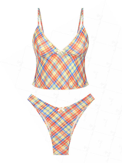 Talia | Conjunto de bikini con acabado de encaje a cuadros