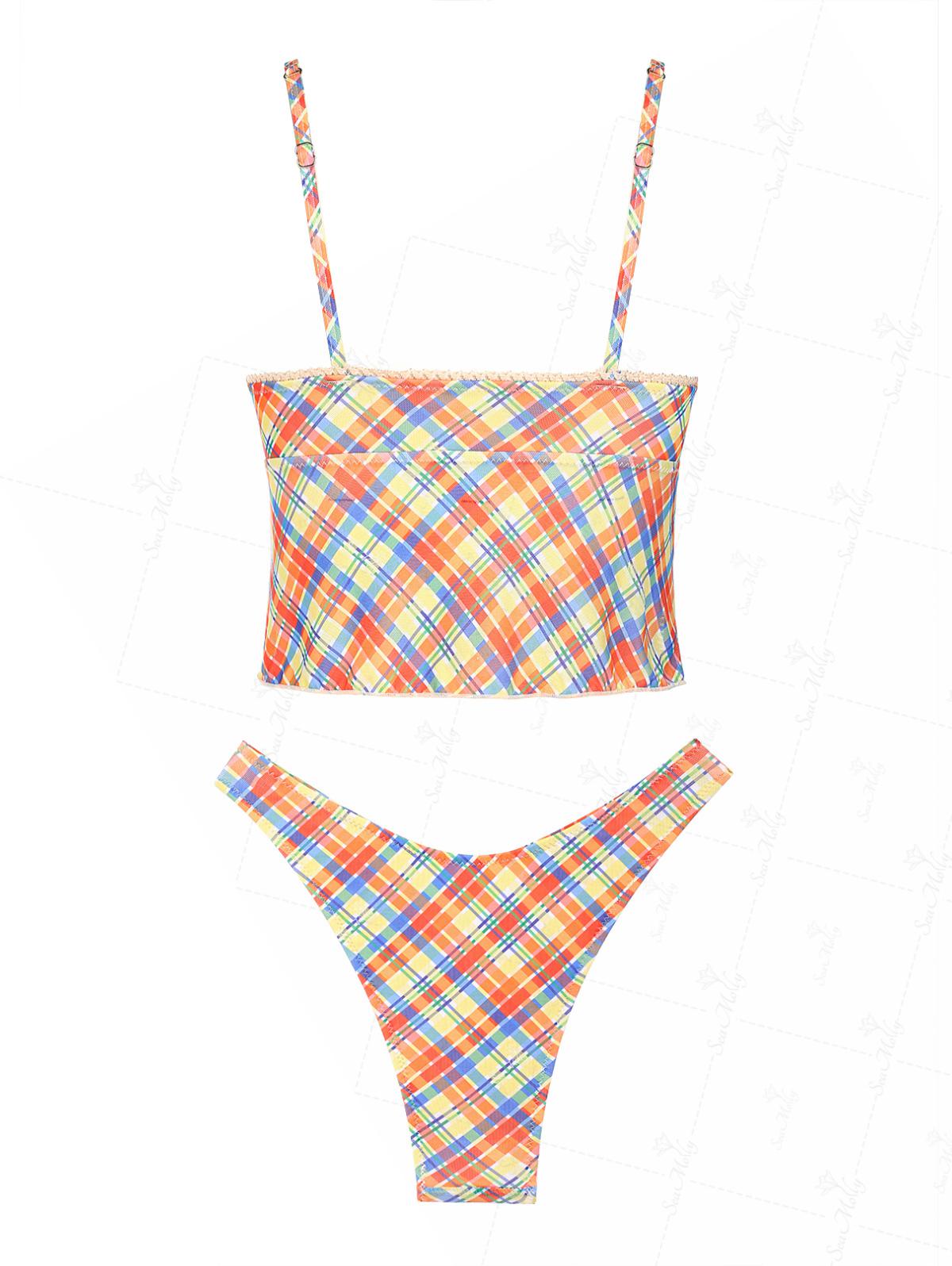 Talia | Conjunto de bikini con acabado de encaje a cuadros