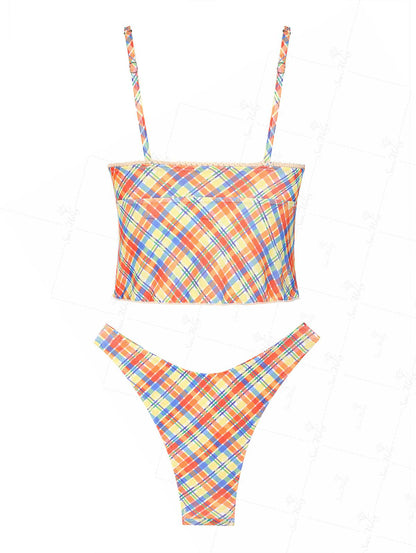 Talia | Conjunto de bikini con acabado de encaje a cuadros