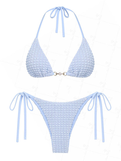 Camila | Conjunto de Bikini con Textura y Adorno de Perlas