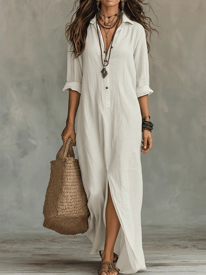 Vestido maxi negro con botones | Soline™