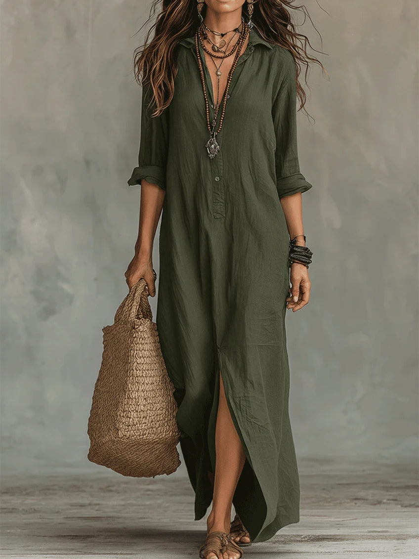 Vestido maxi negro con botones | Soline™
