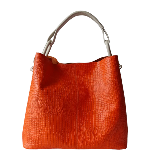 Bolso de Cuero para Damas Aubrey Reptil Naranja
