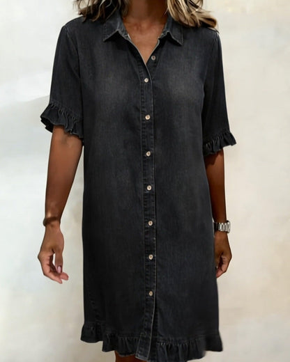 María | Vestido de Denim Cómodo con Pliegues Halagadores