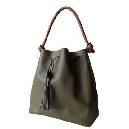 Bolso de mano de cuero en jade oliva para damas
