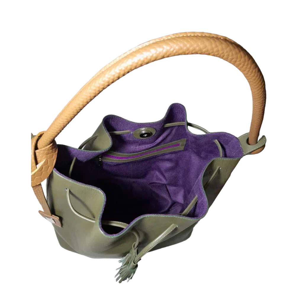 Bolso de mano de cuero en jade oliva para damas