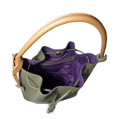 Bolso de mano de cuero en jade oliva para damas